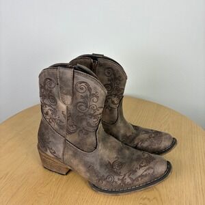 Roper Short Stuff Faux Leather Western Ankle Cowboy Boots Women's 6.5 Boho